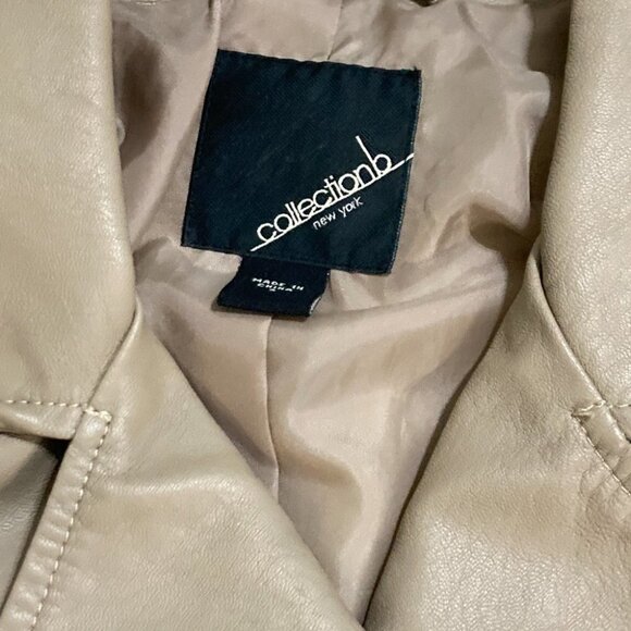 Collection B Faux Leather Belted Moto Jacket Brown Size Small - Picture 12 of 12